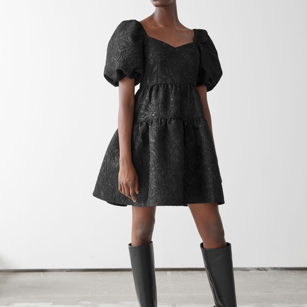 & Other Stories Jacquard mini puff dress